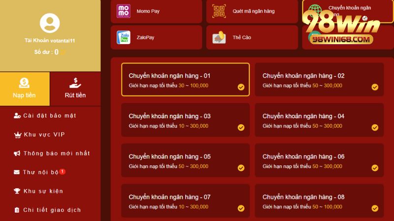 Lỗi nạp tiền và cách khắc phục tại 98win